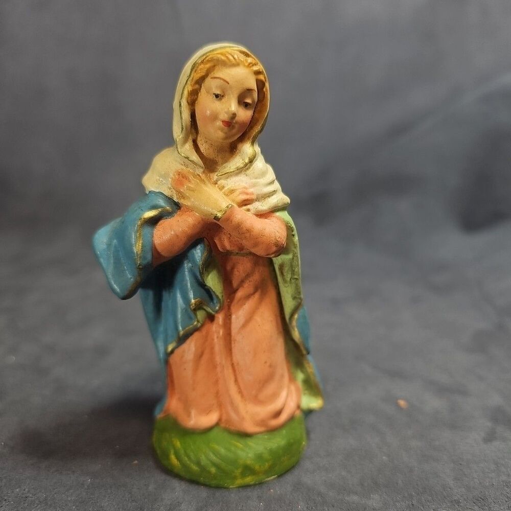 Virgin Mary Nativity Paper Putz Composition Italy 50's Vtg Christmas
